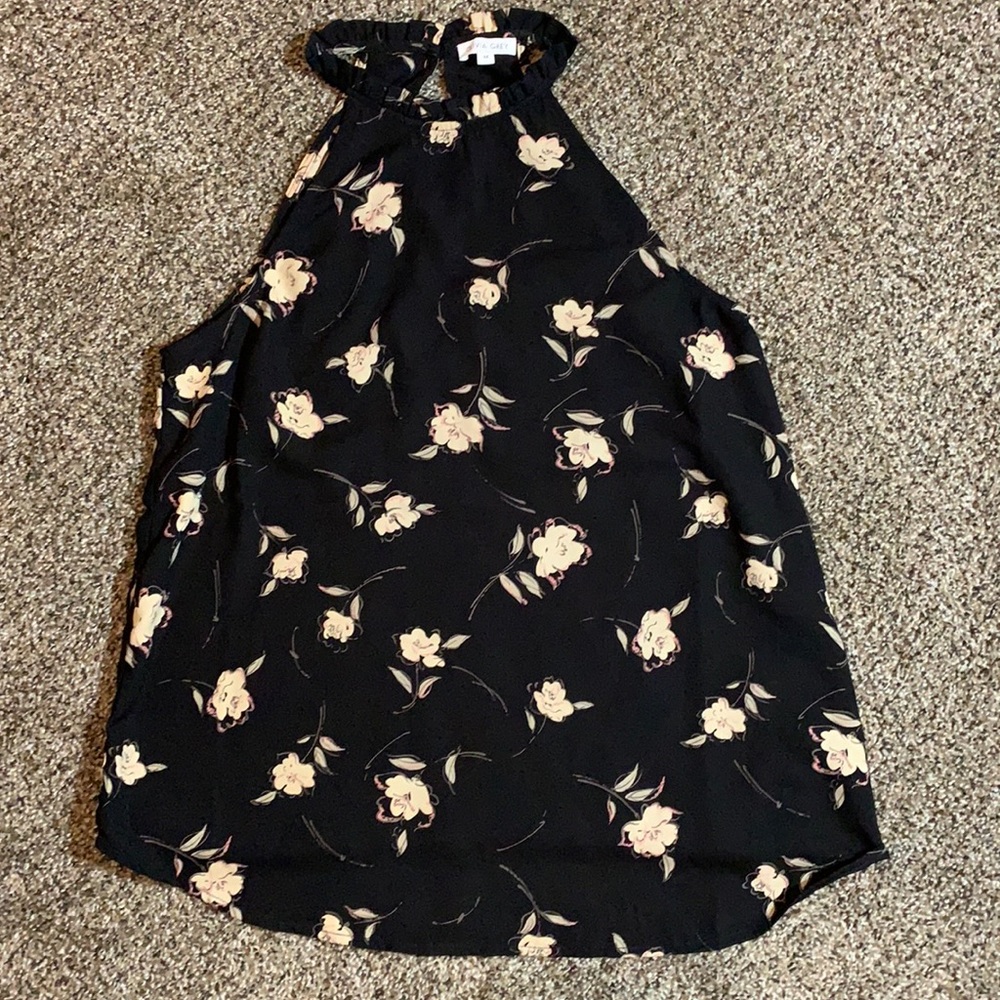 Olivia Grey Black Keyhole Top / Blouse - Size M